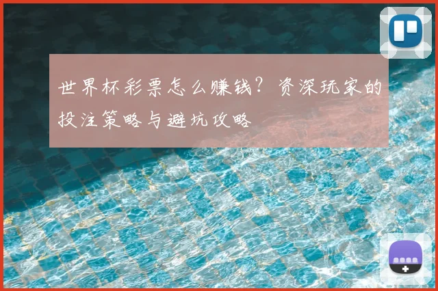 世界杯彩票怎么赚钱？资深玩家的投注策略与避坑攻略